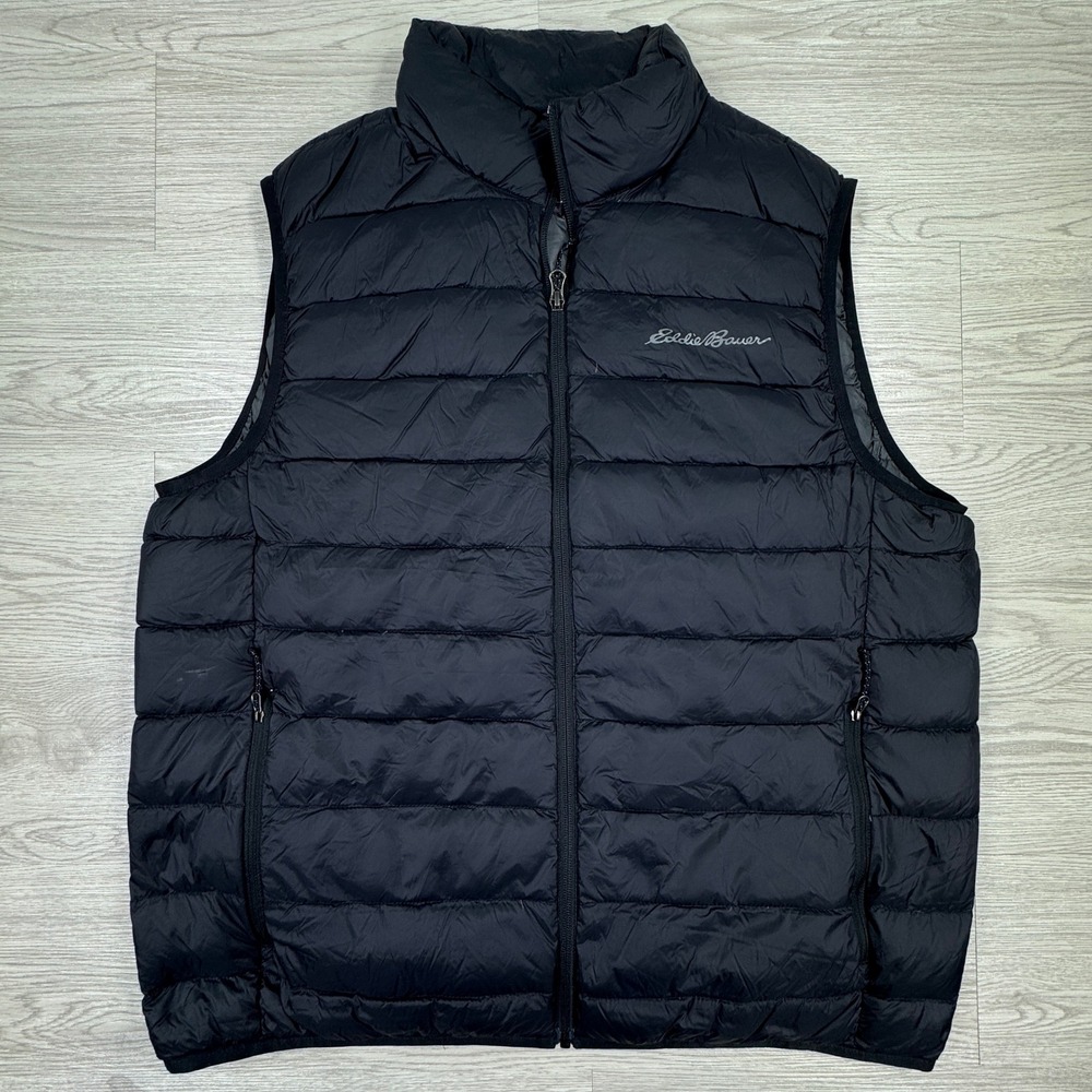 Eddie Bauer Men's Vest EB650 Down Puffer Black Large Sleeveless Jacket Zip Up